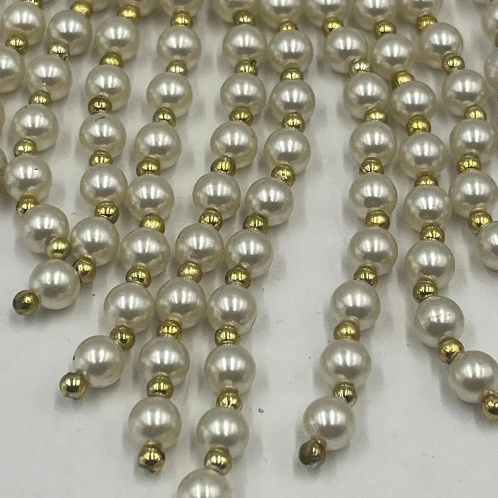 Vintage 2pc Faux Pearl Hair Barrette Set‎ Waterfall Fringe Drape Beaded Wedding - Picture 5 of 11